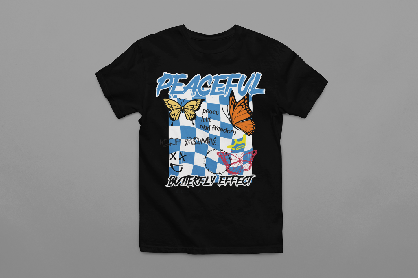 Checkered Blue Butterfly - Graphic Tee